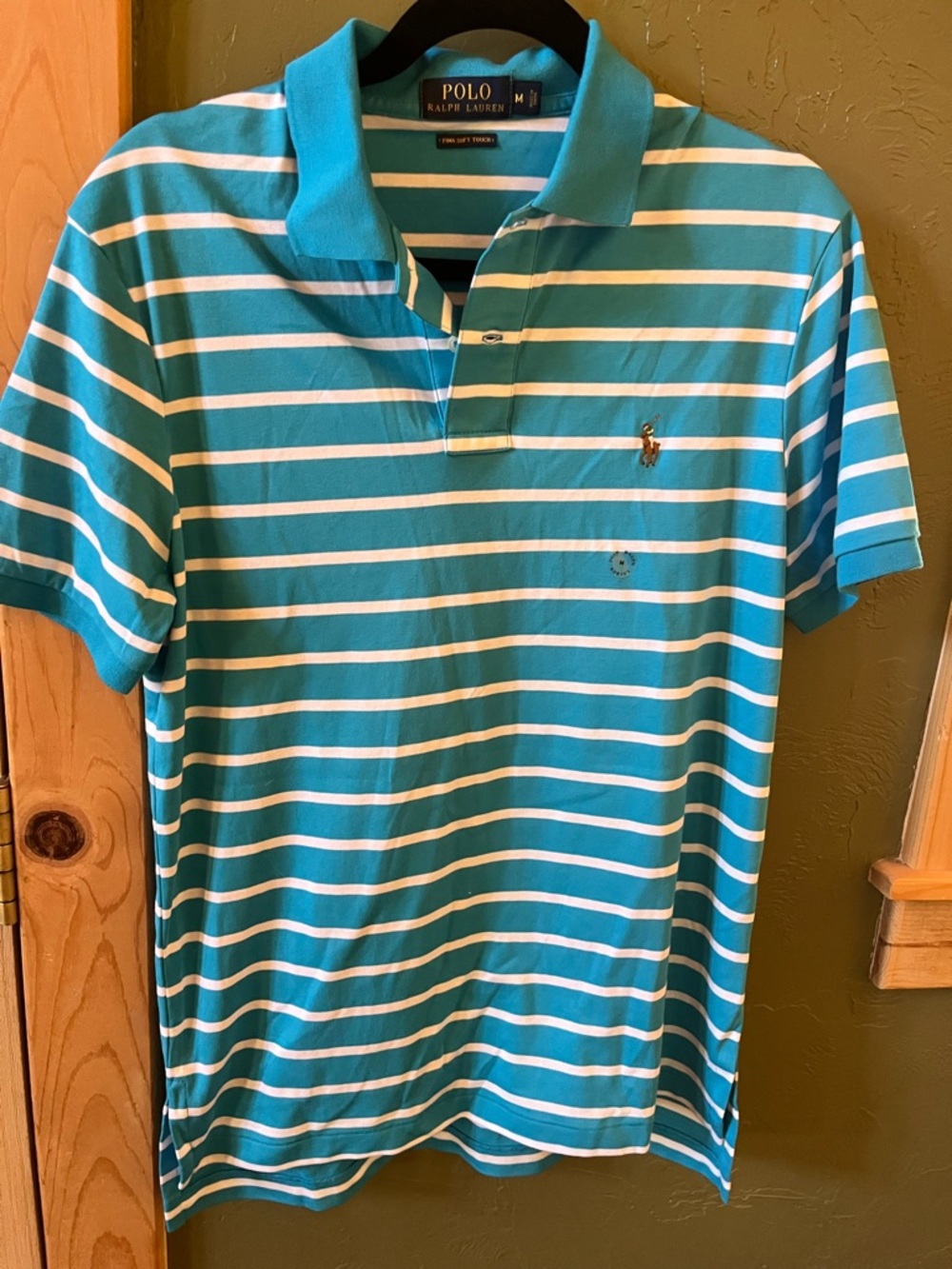 Ralph Lauren Turquoise and White Striped Polo Shirt